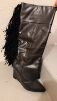 Schwarze Leder Stiefel mit Fransen, Grösse 39, Herbst Look!