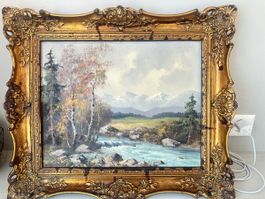 Ölgemälde Alpenlandschaft,signiert J. A. S. Hecker, ca. 1930