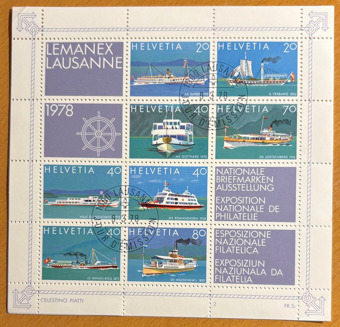 Tutti i francobolli: Timbres suisses 1978 LEMANEX Lausanne – Usato da Lausanne venduto da Cabessa