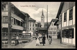 AK Langenthal, Straßenpartie mit Kirche und Fachwerkhaus am 