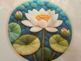 Filzen-Wollfilz-Filzmalerei--Handgemacht-Seerose