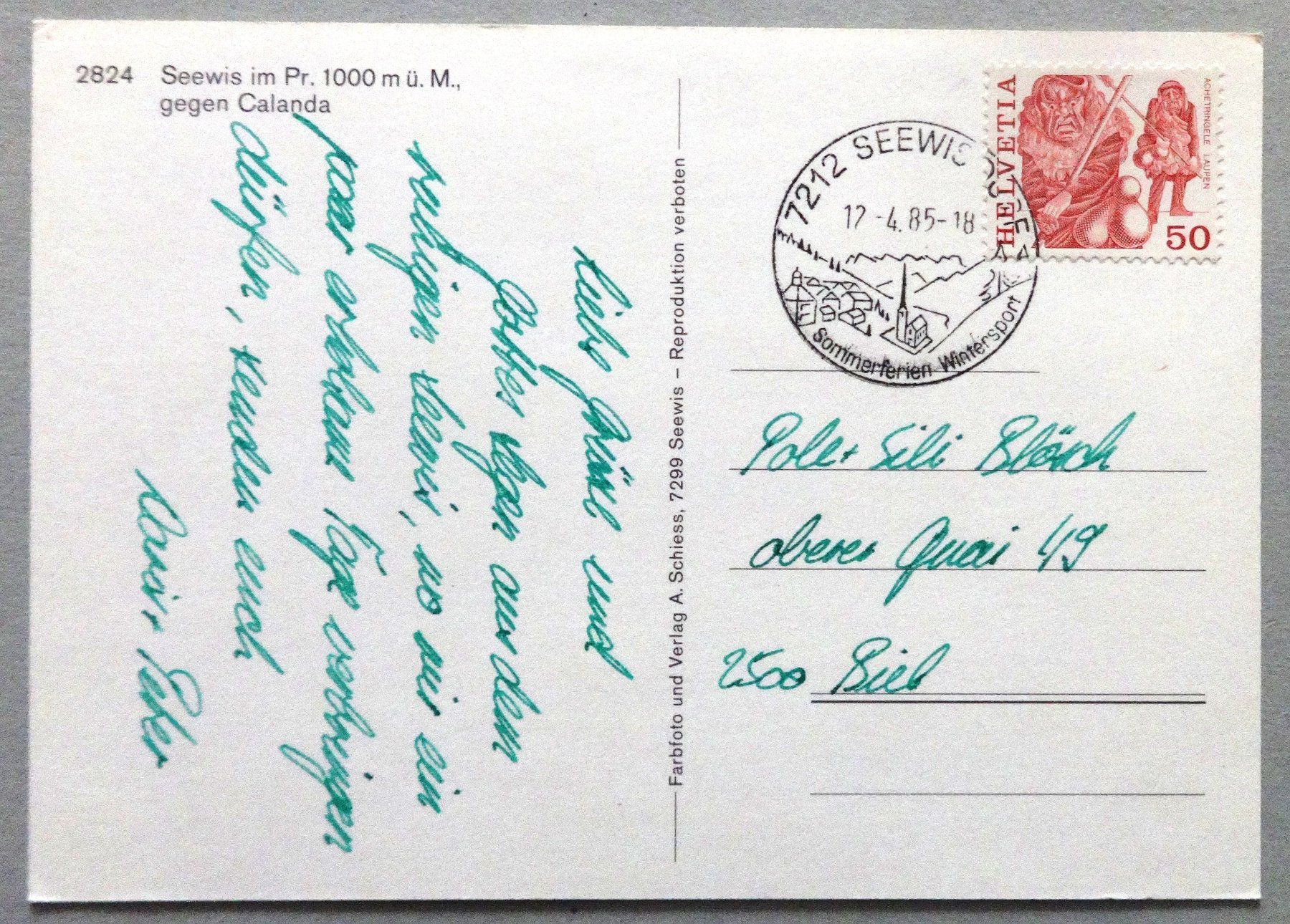 Cartoline postali: Seewis im Pr. 1000 m ü.M. gegen Calanda – Usato da Fétigny venduto da Billy2miny 1