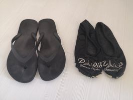 🤩2 STK: GUMMI FLIP-FLOPS SCHUHE &PARIS FINKEN DURCHGELAUFEN