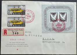 1945 Basler-Taube-Block auf Brief ⦿  SBK 150.- günstig