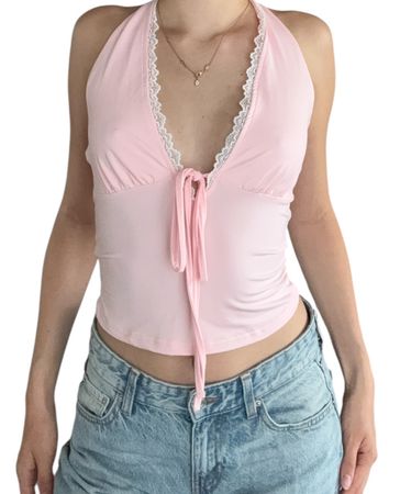 Halterneck Top rosa mit Spitze, neuwertiger Zustand