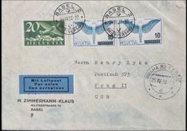 Schweiz Flugpost 1938 Basel–Prag Flugplatz-Ankunftstempel
