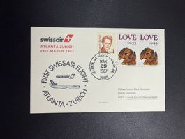 Swissair Erstflugbrief Atlanta-Zürich 1987