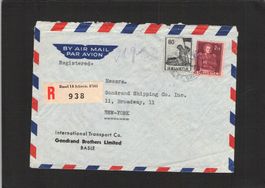 Chargé Flugbrief Basel-New York FM Nr.246 + 251 , 16.4.1947