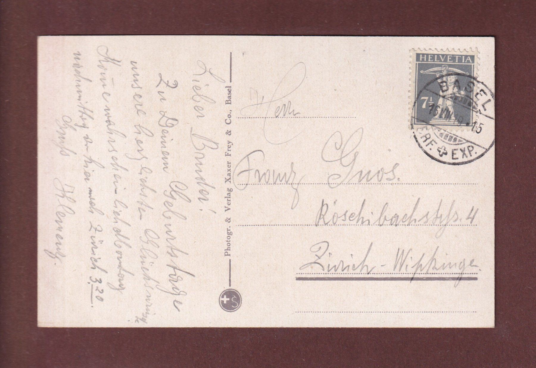 Cartoline postali: BASEL - Steinenring - Pauluskirche - 1919 – Usato da Pully venduto da nicecards-shop 1