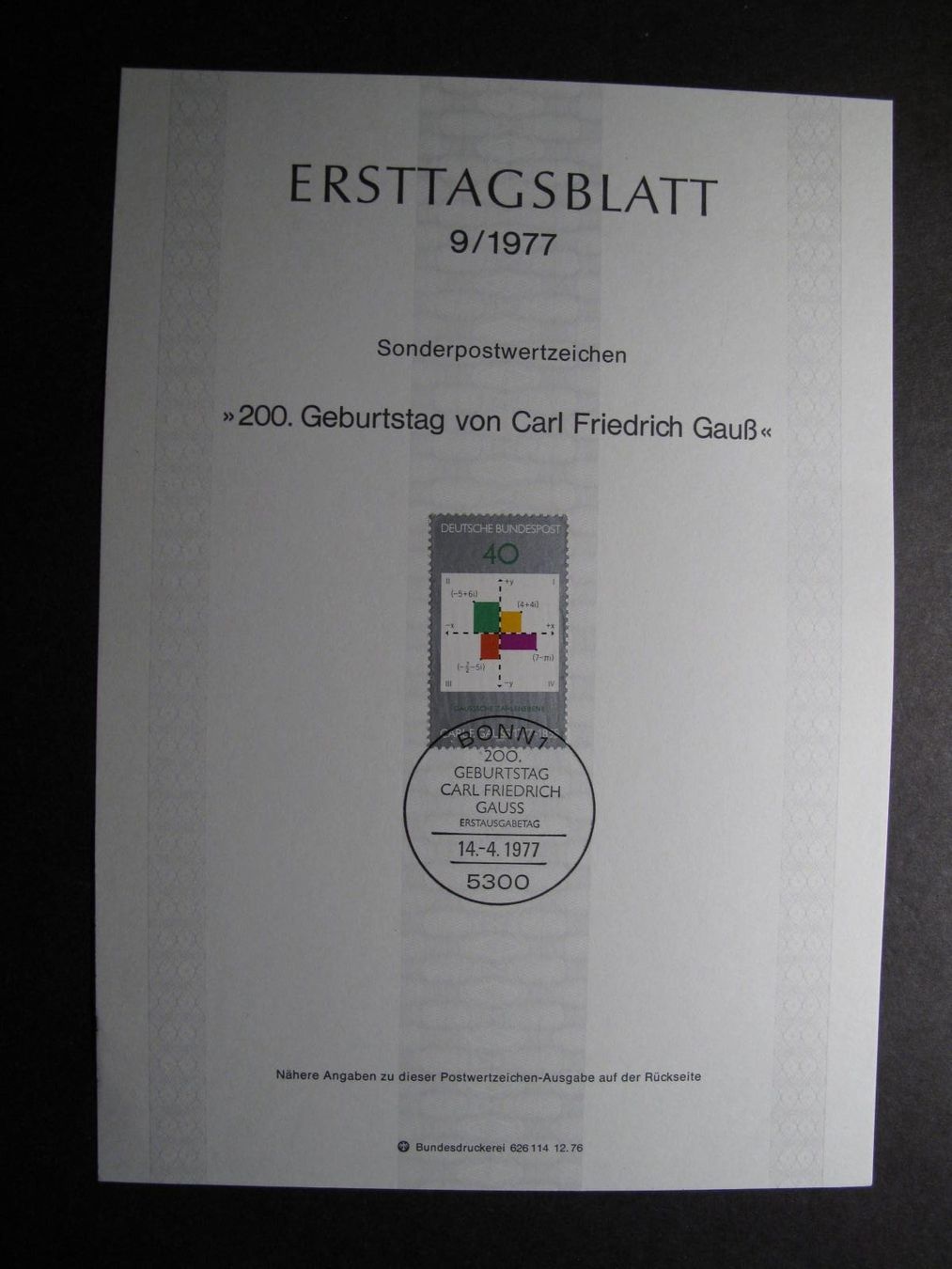 Tous les timbres: BRD 1977 /09 Carl Friedrich Gaus ETB – D'occasion à Wil SG par fva01