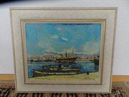 Gemälde von Jean Müllhaupt "Hafen La Spezia", handsigniert