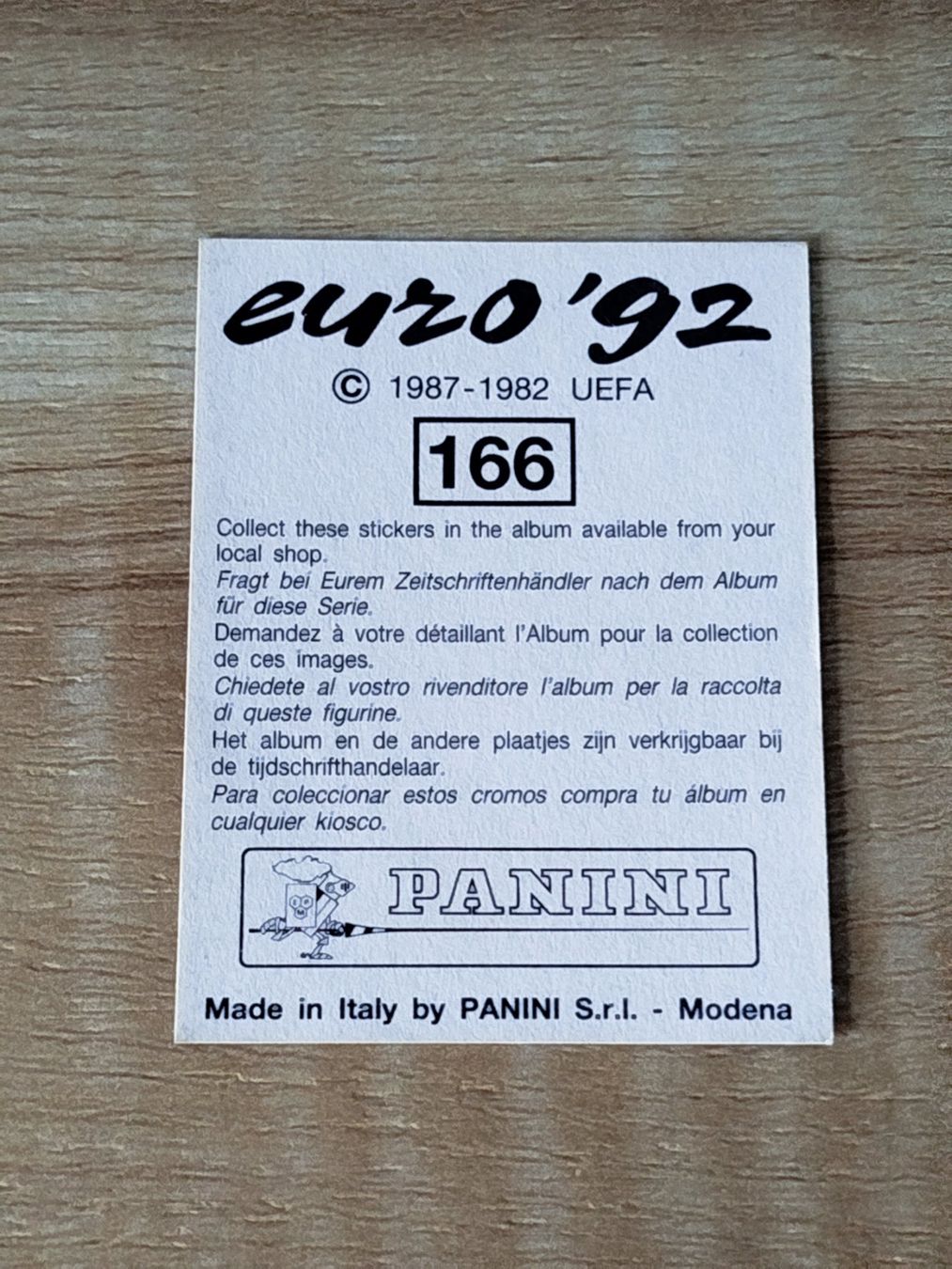 Panini Carte collezionabili: Panini Euro 1992 Einzelsticker Nr. 166 – Usato da Kloten venduto da collectverse 1