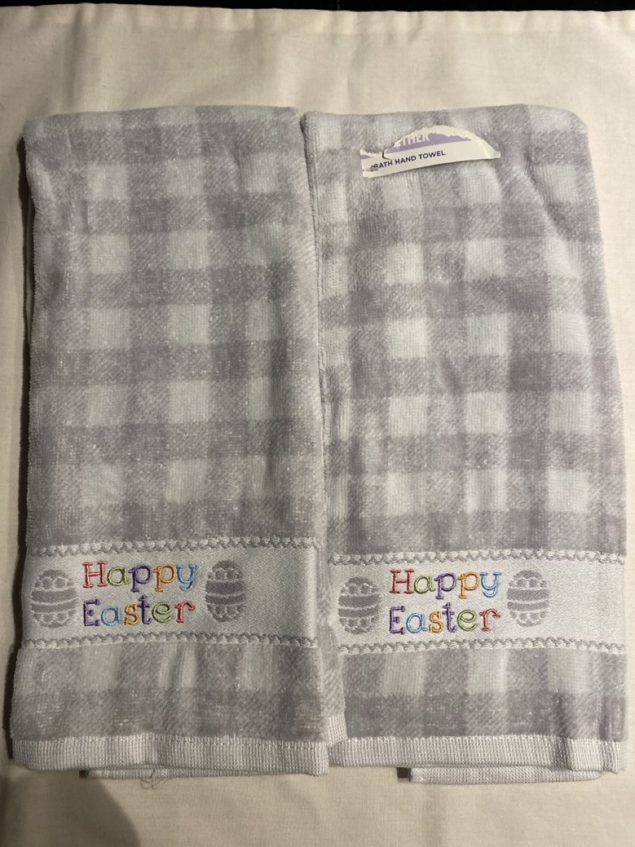 Linge de lit: 2x Happy Easter Towels, Gray/White, Embroidered – Neuf avec emballage d'origine à Buttikon SZ par Maxwelltime