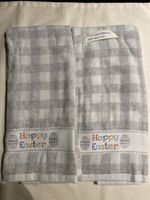 2x Happy Easter Towels, Gray/White, Embroidered