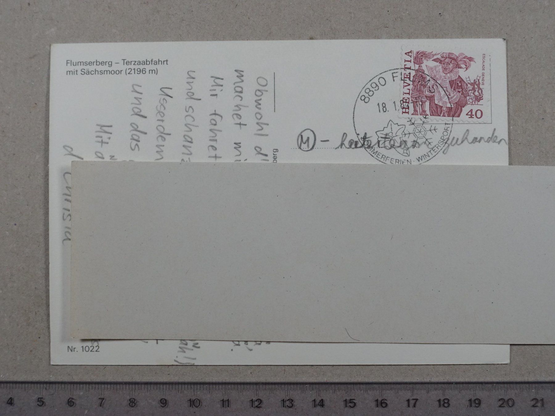 Cartoline postali: Flumserberg, Terzaabfahrt, Sächsmoor, Ski, 1984 – Usato da Lenzburg venduto da fh1 1