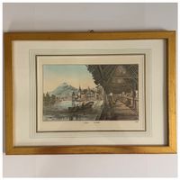 Kolorierte historische Ansichtsgrafik der Stadt Luzern 1845 