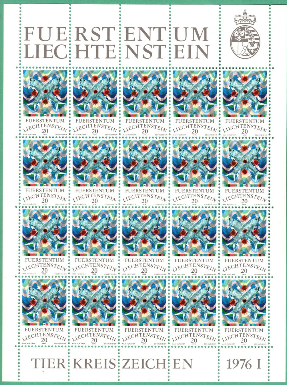 Tutti i francobolli: Kleinbogen  Tierkreiszeichen I   1976     postfrisch – Nuovo (secondo la descrizione) da Mellingen venduto da Ginger 3
