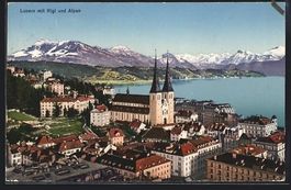 Luzern, Teilansicht mit Kirche, Rigi und