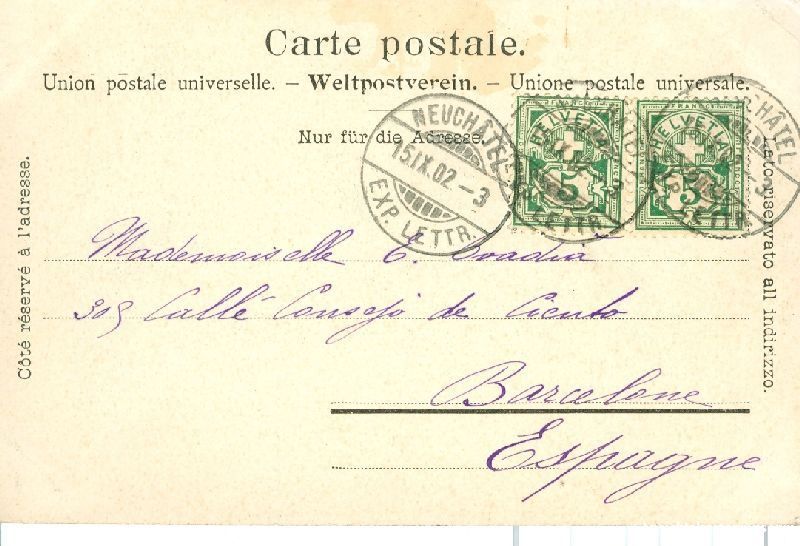 Cartoline postali: Neuchàtel - Ville + 1902 – Usato da Emmenbrücke venduto da teestube 1