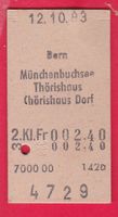 KARTON BILLETT, BERN - CHÖRISHAUS DORF, 2.KLASSE, EINFACH