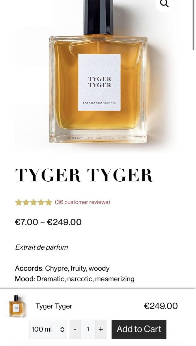 Profumi & Eau de Toilette: NICHE - EXDP Tyger Tyger by Francesca Bianchi (decant) – Usato da Genève venduto da StaceyH 3