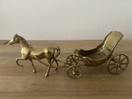 Dekoration Pferd mit Wagen Messing gebraucht