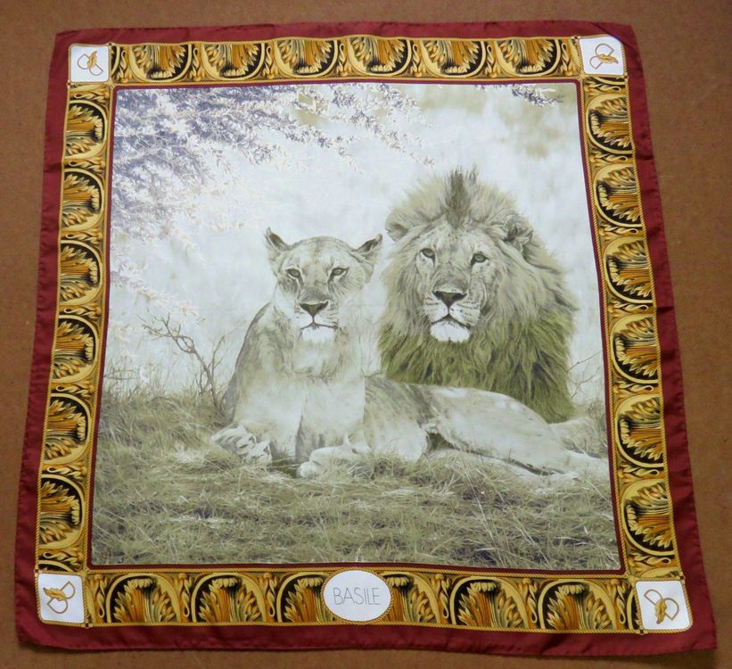 Foulard Carré Vintage BASILE En Soie 100% - Motif Géométrique Astro Multicolore - Italie
