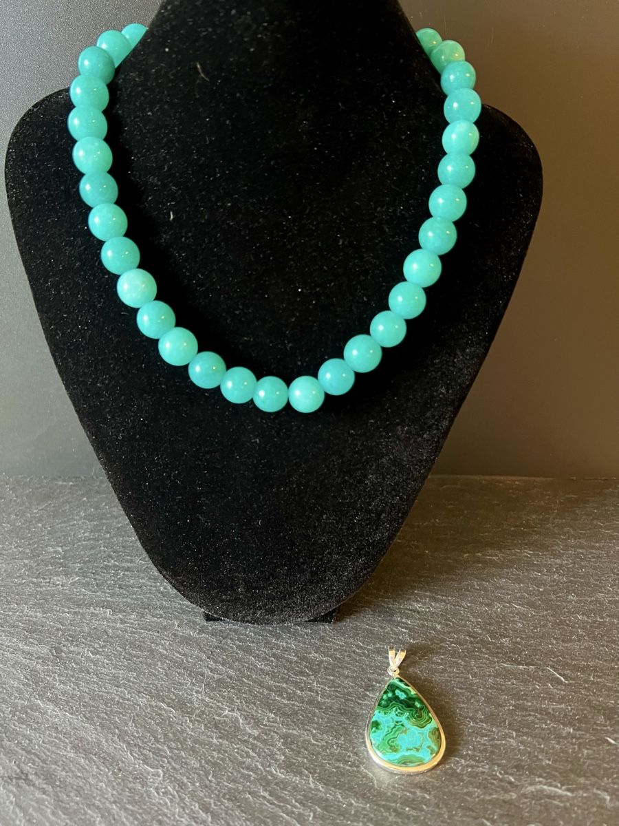 Catenine: Azur Malachite & Amazonit Necklace Sterling Silver – Nuovo e nell'imballaggio originale da Rüschlikon venduto da ThereseJewelryDesign 4