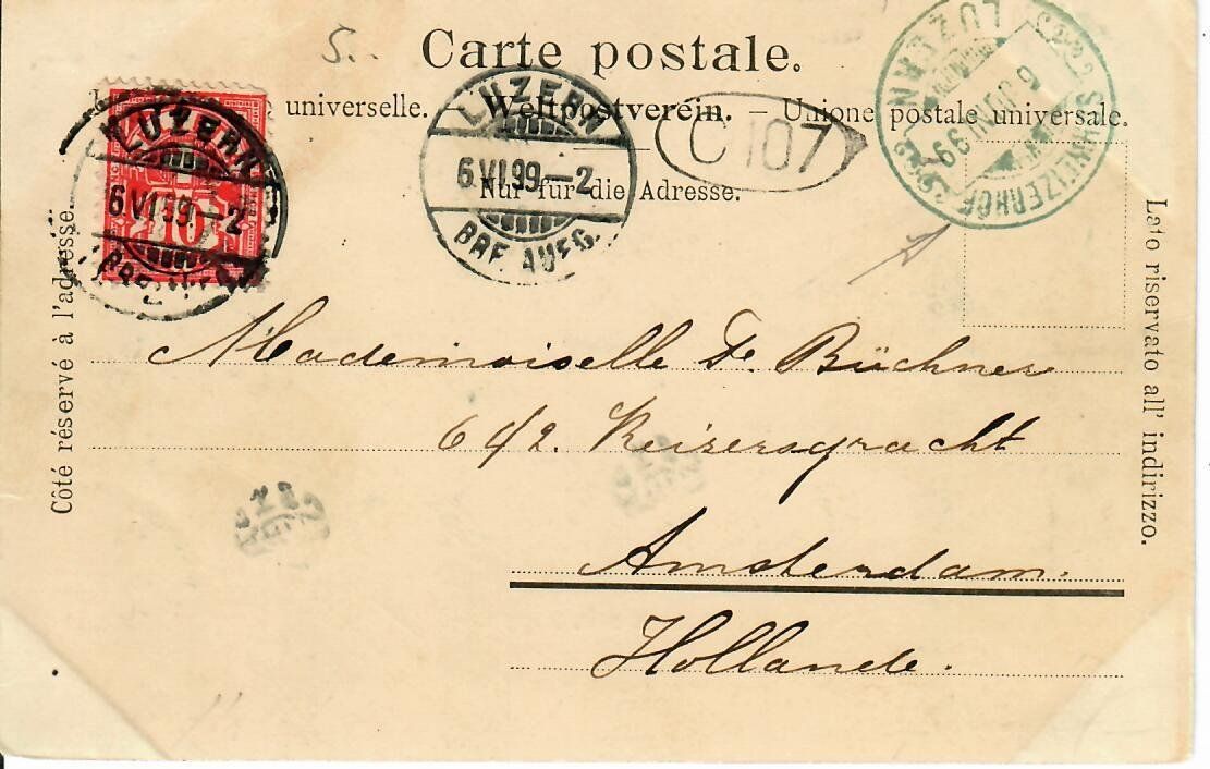 Ansichtskarten: Luzern - Stempel Schweizerhof Luzern 1899 – Gebraucht aus Hochdorf von Ziegel-16 1