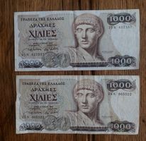 2 Banknoten Griechenland 1000 Drachmen 1987