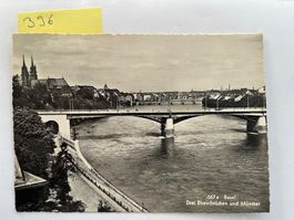 Postkarte Basel Drei Rheinbrücken und Münster, 1953
