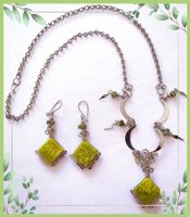 SET EDELSTEINKETTE STEINKETTE + OHRRINGE ECHTER SERPENTIN