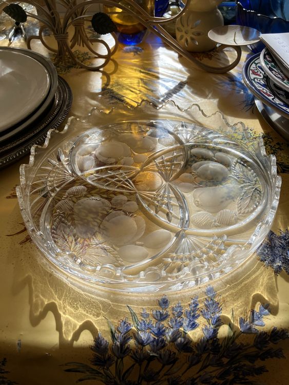 Plateau Apéritif En Verre Taillé – Design Vintage 1960 – Vide-Poche Déco
