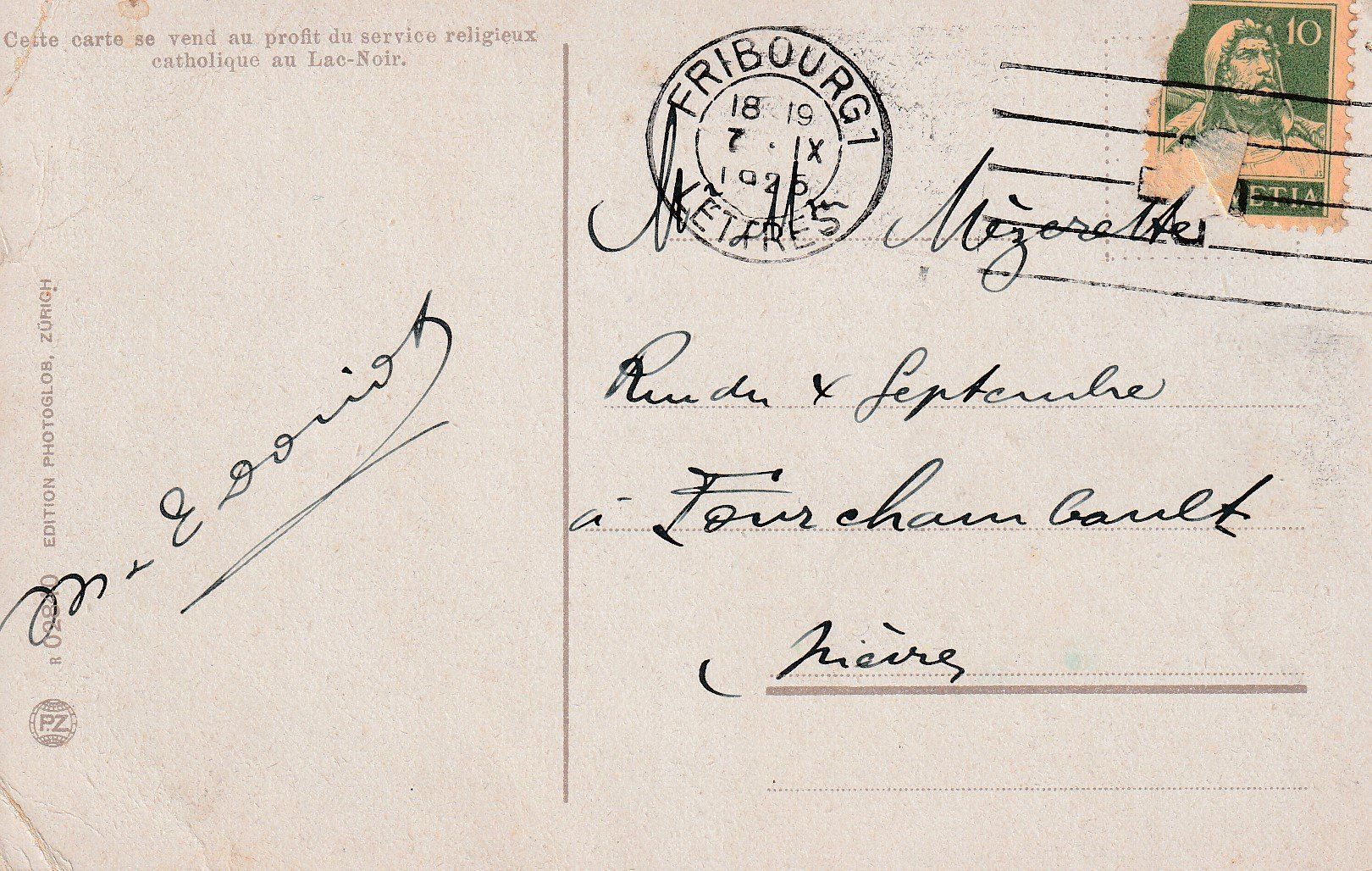 Cartoline postali: AK Schwarzsee - gel. 7.9.1925 – Usato da Fribourg venduto da schnalla92 1
