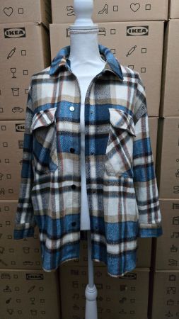 ZARA Shacket - L - Oversize Jacke in Blau / Beige