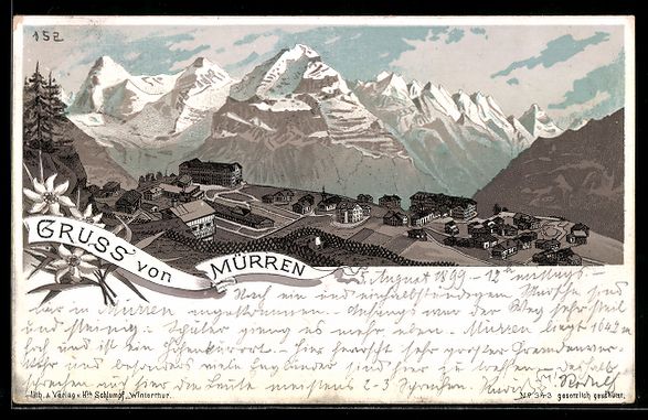 Cartoline postali: Litho Mürren, Totalansicht mit Gebirge – Usato da Berlin venduto da bartko-reher