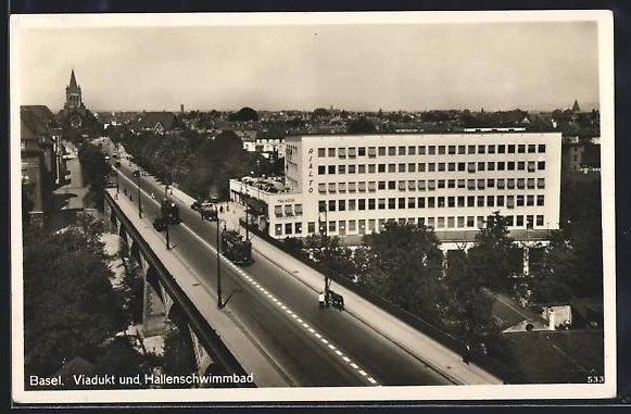 Cartes postales: AK Basel, Viadukt und Hallenschwimmbad – D'occasion à Berlin par bartko-reher