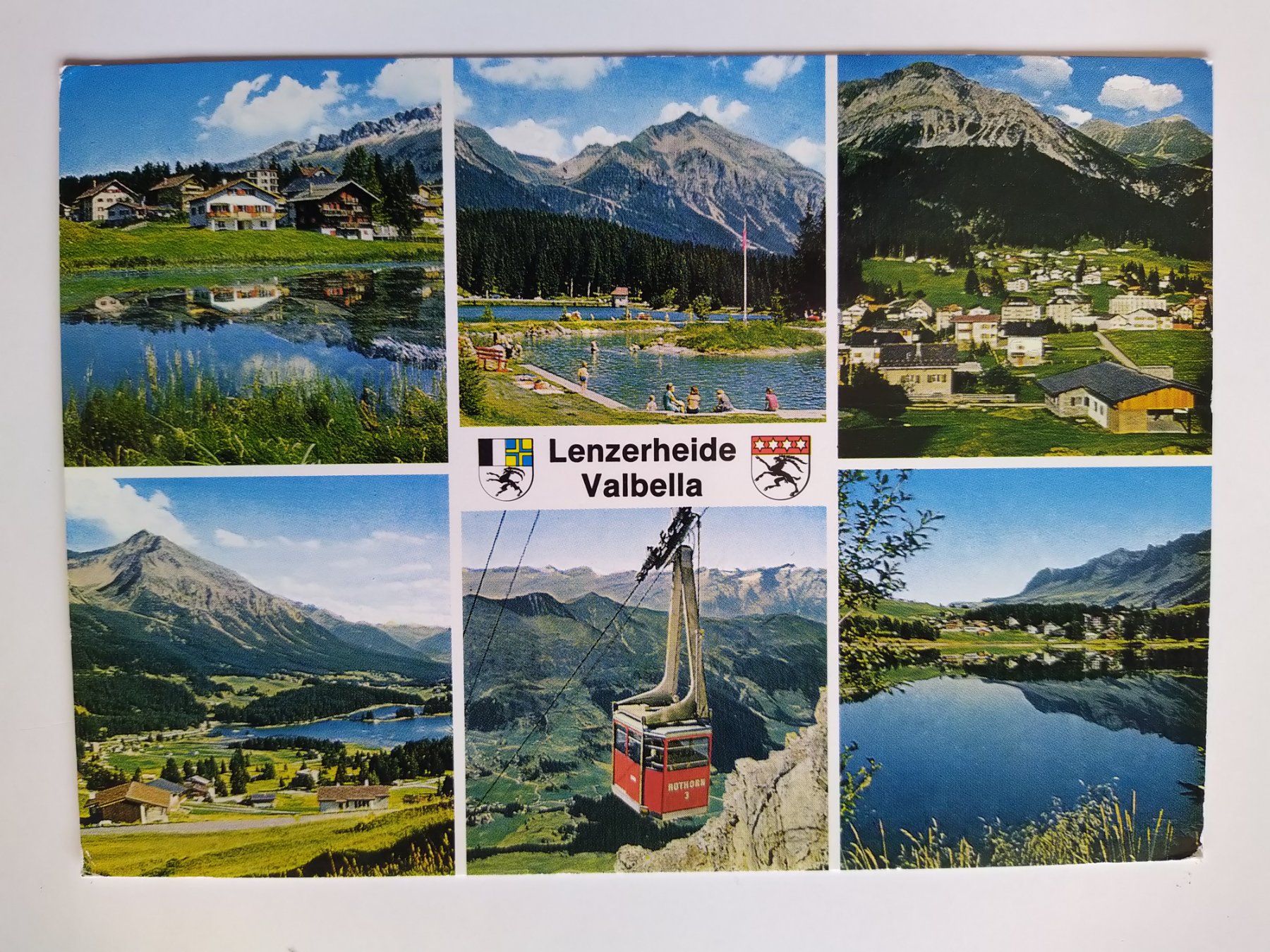 Cartoline postali: Lenzerheide - Valbella, Schwimmbad, Gondel, dat. 1977 – Usato da Ohmstal venduto da Lebensfreude05