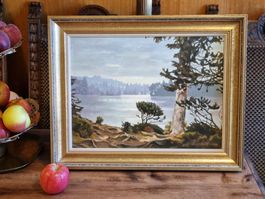 Vintage Kunstdruck auf Leinwand 1973 Goldrahmen