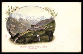 Lithographie Mürren, Grand Hôtel des Alpes