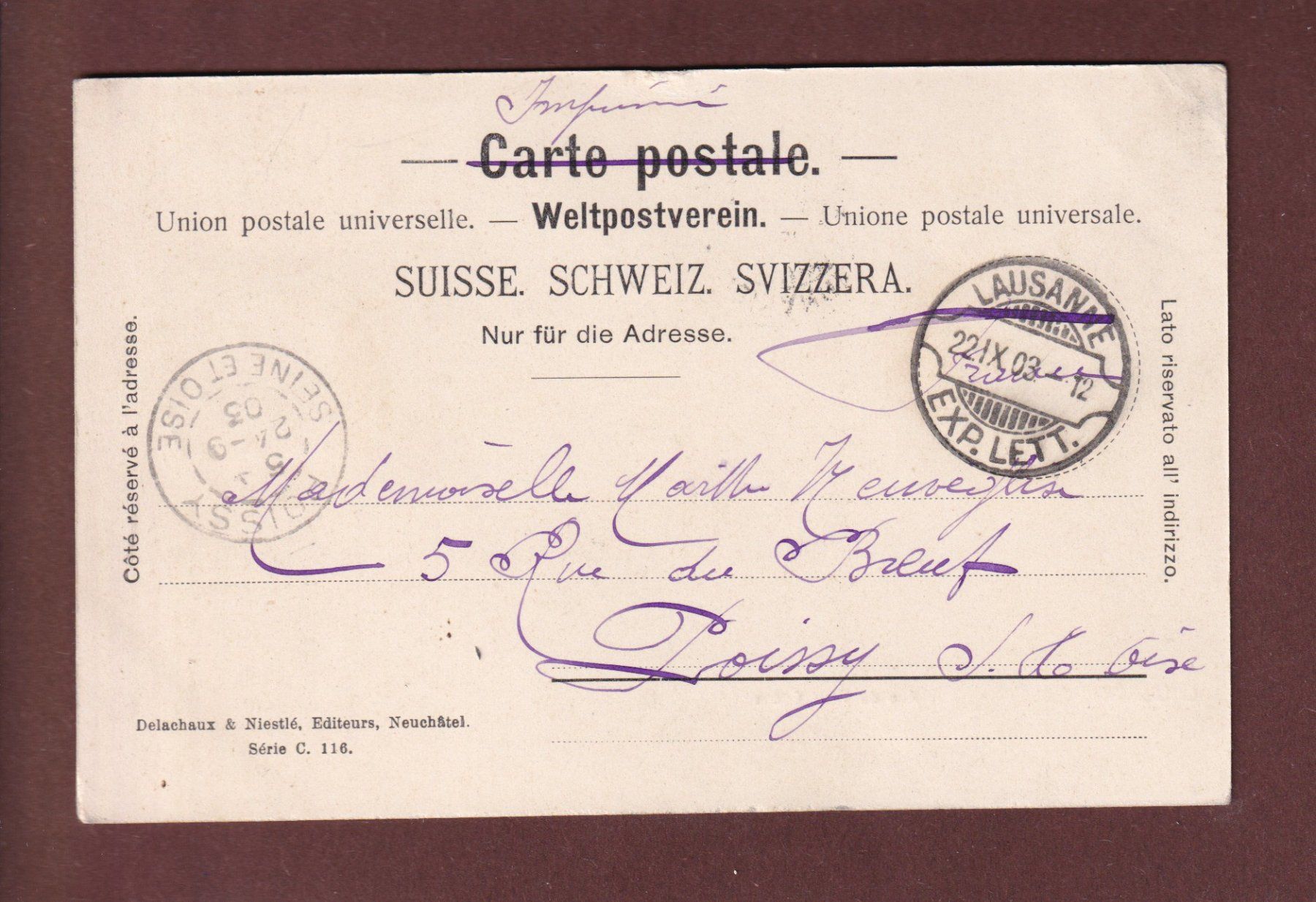 Ansichtskarten: LAUSANNE - Rue du Petit Chêne - 1903 – Gebraucht aus Pully von nicecards 1