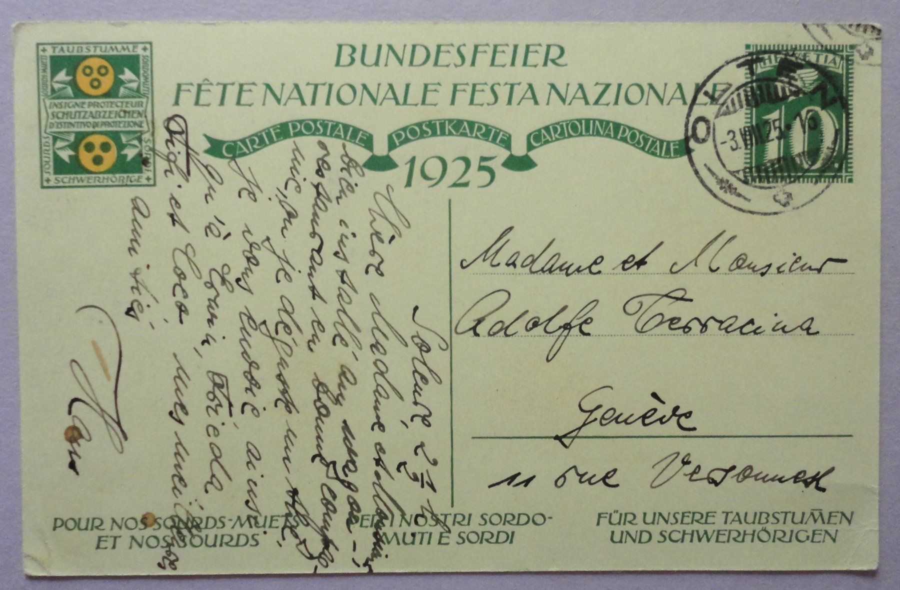 Cartoline postali: Fête Nationale 1925 – Usato da Fétigny venduto da Billy2miny 1