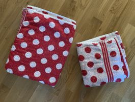 2 Frottiertücher Punkte rot/weiss 100% Baumwolle