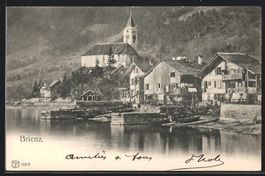 AK Brienz, Uferpartie mit Kirche, 1902