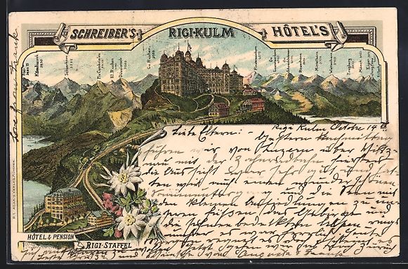 Cartoline postali: Litho Rigi-Kulm, Hotel, Pension Rigi-Sta – Usato da Berlin venduto da bartko-reher