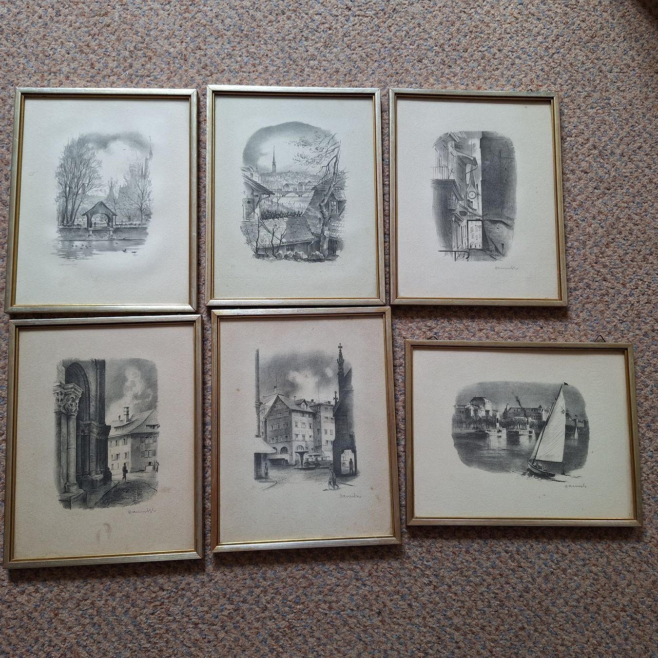Foto & Immagini: Eine Sammlung von 6 gerahmten Grafiken – Usato da Winterthur venduto da Goldpipau