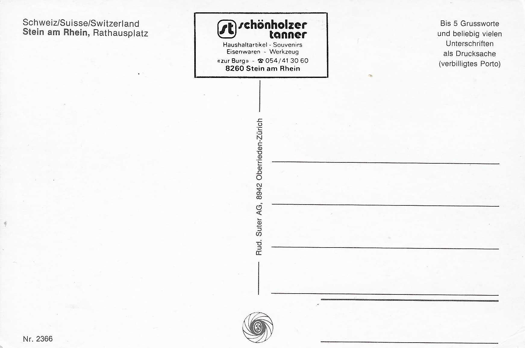 Ansichtskarten: Stein am Rhein Rathausplatz SH – Neu (gemäss Beschreibung) aus Rothrist von Stranglehold 1