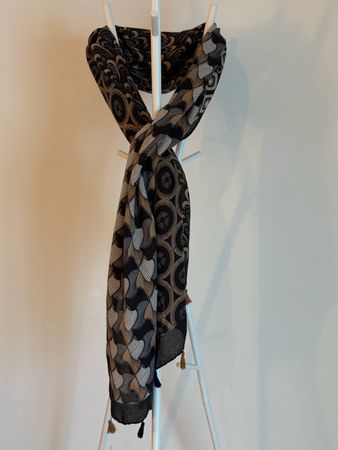 Lightweight Viscose Scarf – Black/Grey/Brown, One Size
