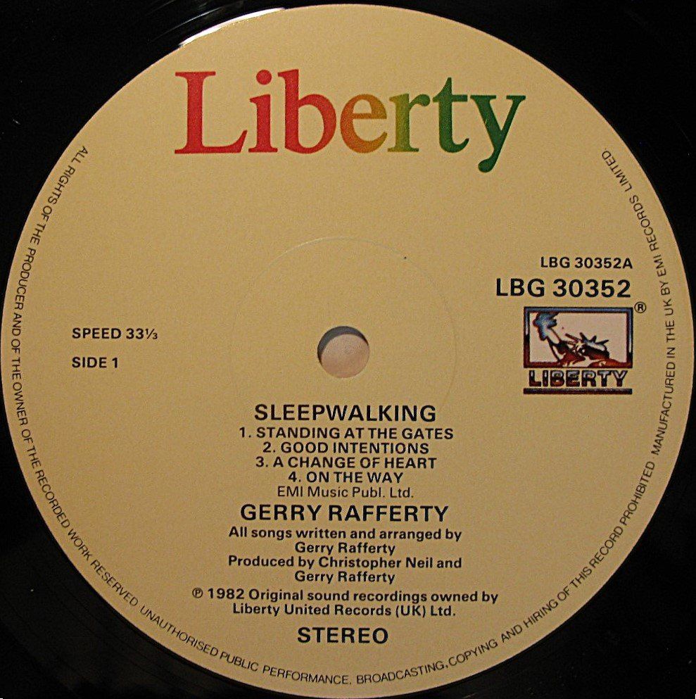 Dischi in vinile: GERRY RAFFERTY "Sleepwalking" U.K. First Press     LP IN VG+ – Usato da Monthey venduto da Pingmub 3