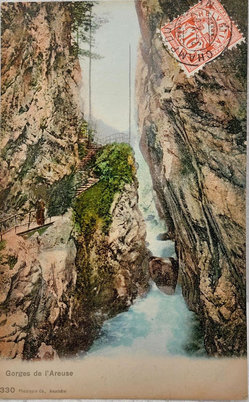 Cartoline postali: GORGES de l'AREUSE - 1907 – Usato da Delémont venduto da Domdom1